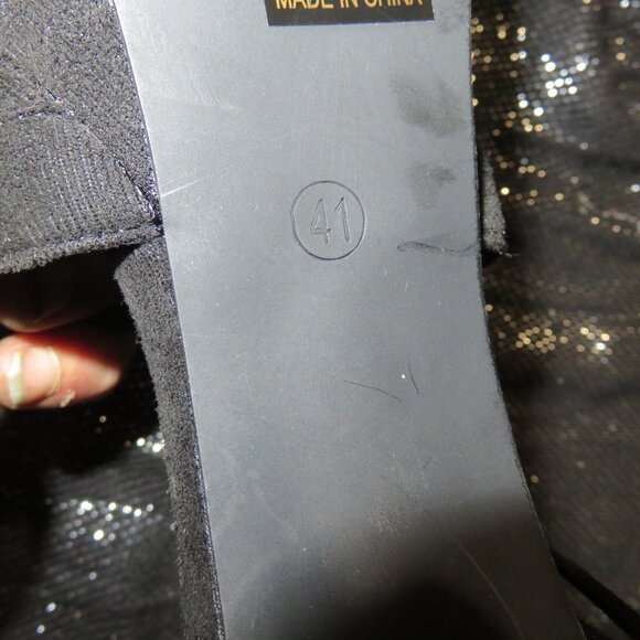 Black Suede Leather Platform Ankle Strap Chunky Heeled Stilettos sz 41 US 10.5 - Picture 6 of 10